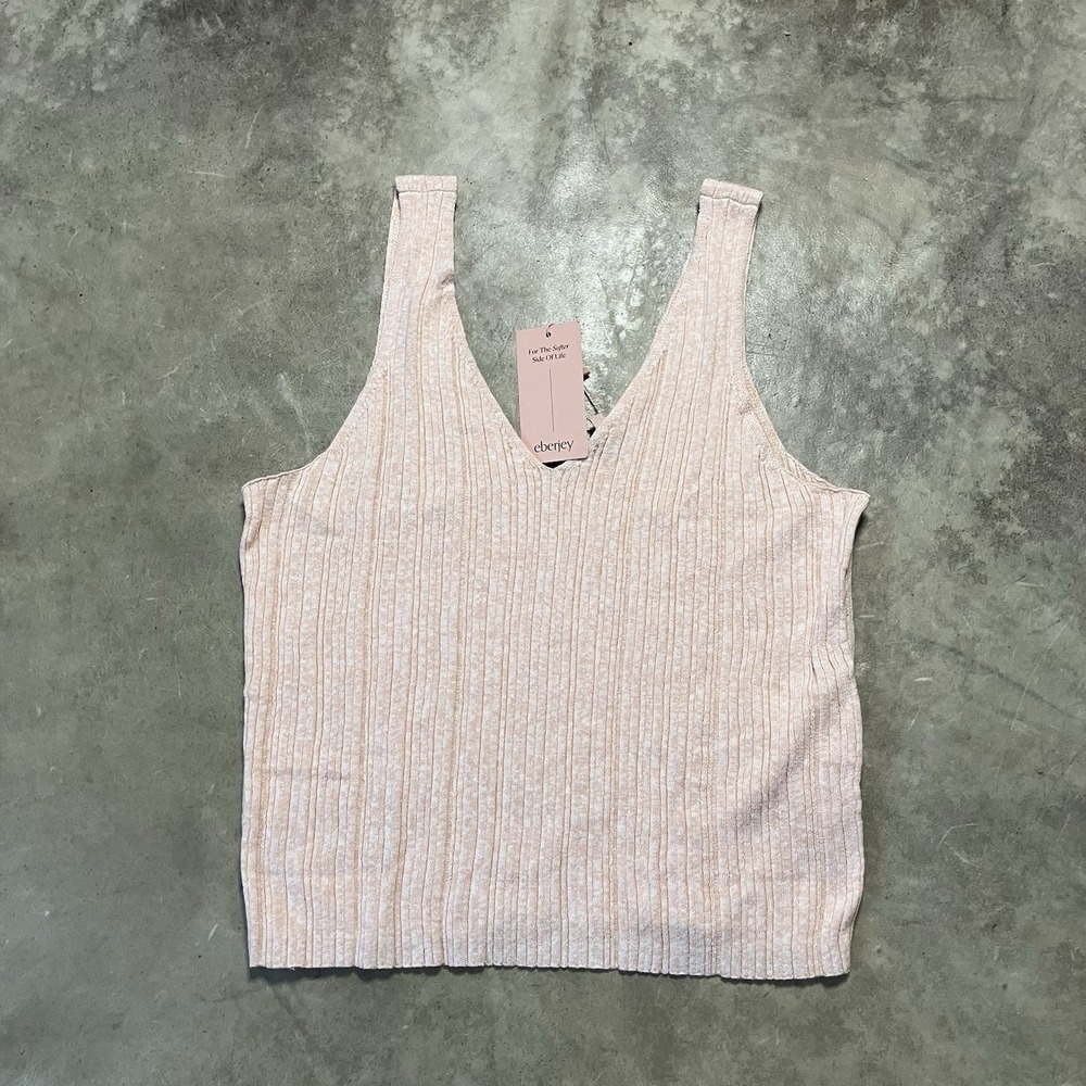 Eberjey Shirt Womens Size XL Sweater Rib V Neck Tank Top Pink Heather